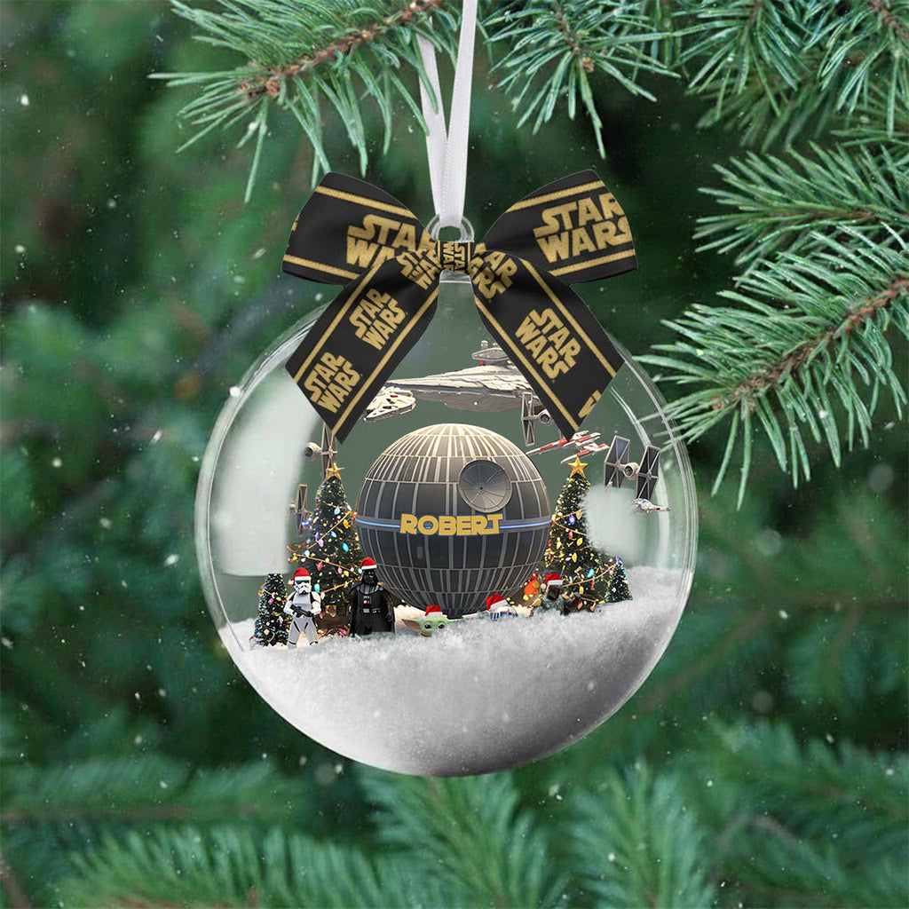 Personalized Star Wars Snow Globe Ornament with Bow for Christmas Snow Globe Ornament With Bow GradoCreations
