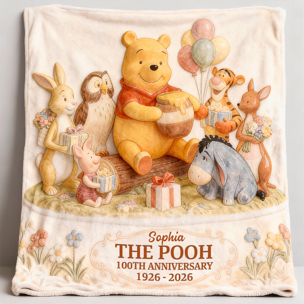 Personalized 100th Anniversary Winnie the Pooh Blanket Gift Blanket GradoCreations