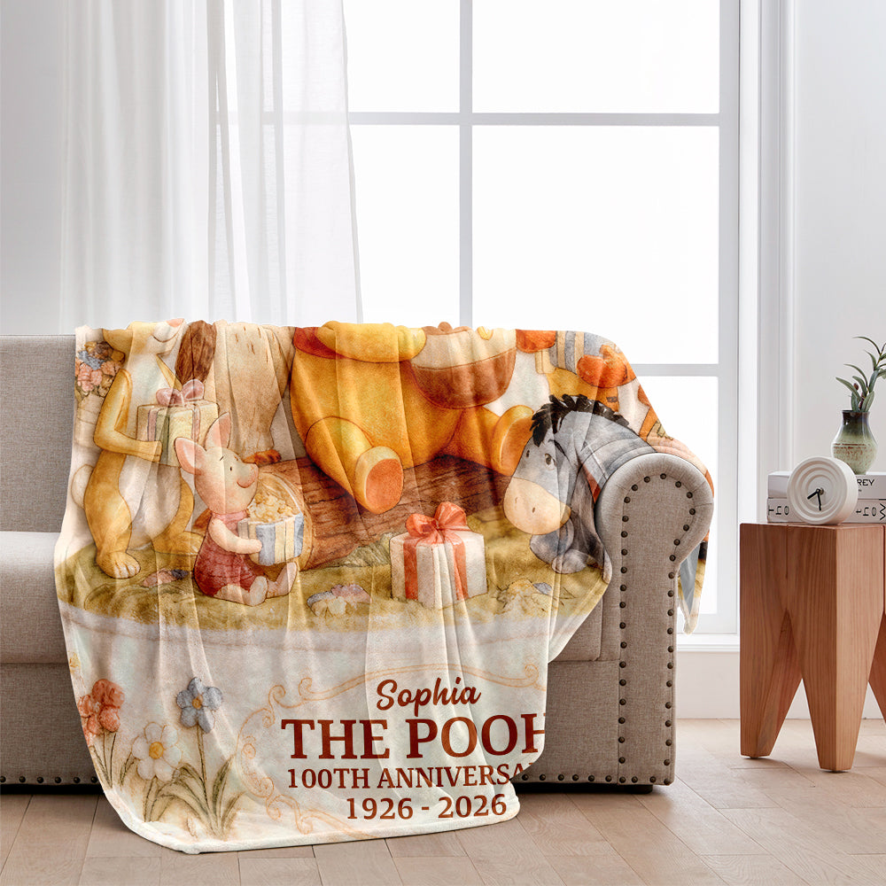 Personalized 100th Anniversary Winnie the Pooh Blanket Gift Blanket GradoCreations