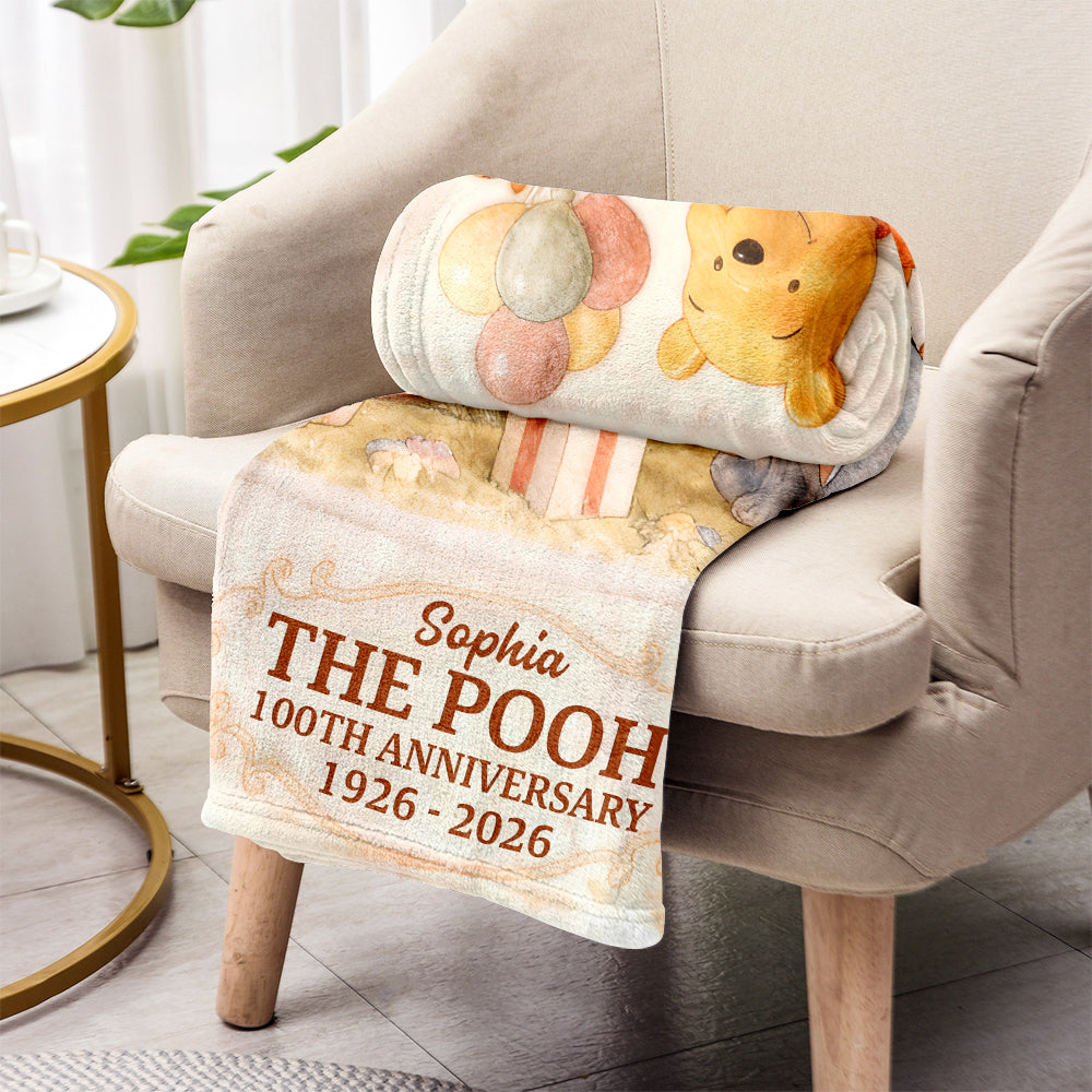 Personalized 100th Anniversary Winnie the Pooh Blanket Gift Blanket GradoCreations
