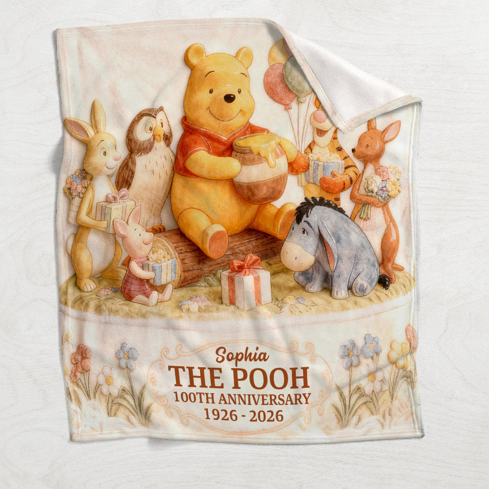 Personalized 100th Anniversary Winnie the Pooh Blanket Gift Blanket GradoCreations