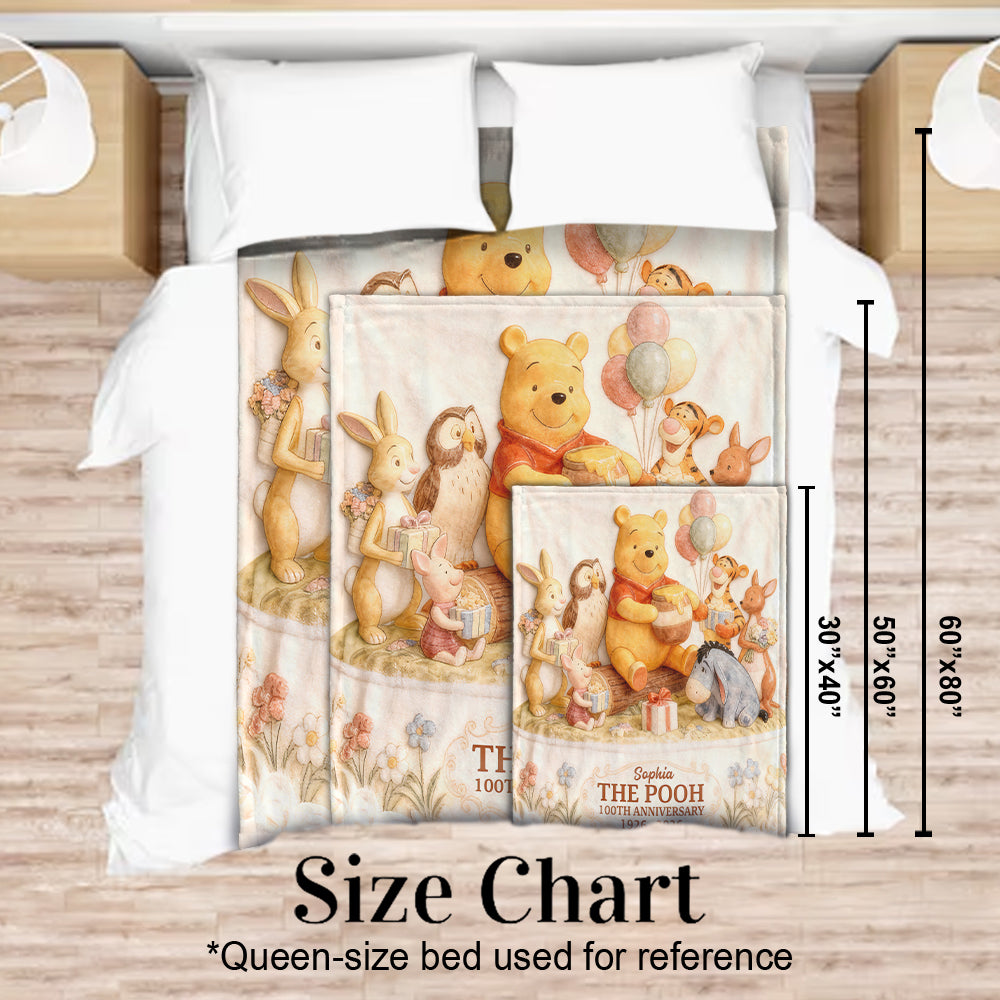 Personalized 100th Anniversary Winnie the Pooh Blanket Gift Blanket GradoCreations