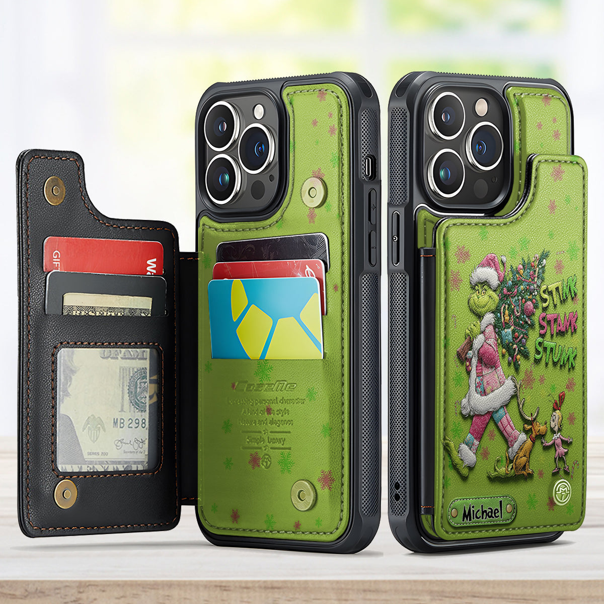 Personalized Grinch Christmas Wallet Phone Case Gift for Mom/Dad Fully Printed Wallet Phone Case GradoCreations