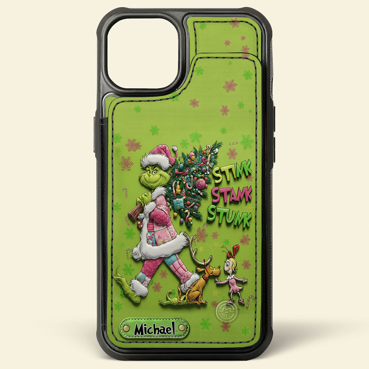 Personalized Grinch Christmas Wallet Phone Case Gift for Mom/Dad Fully Printed Wallet Phone Case GradoCreations