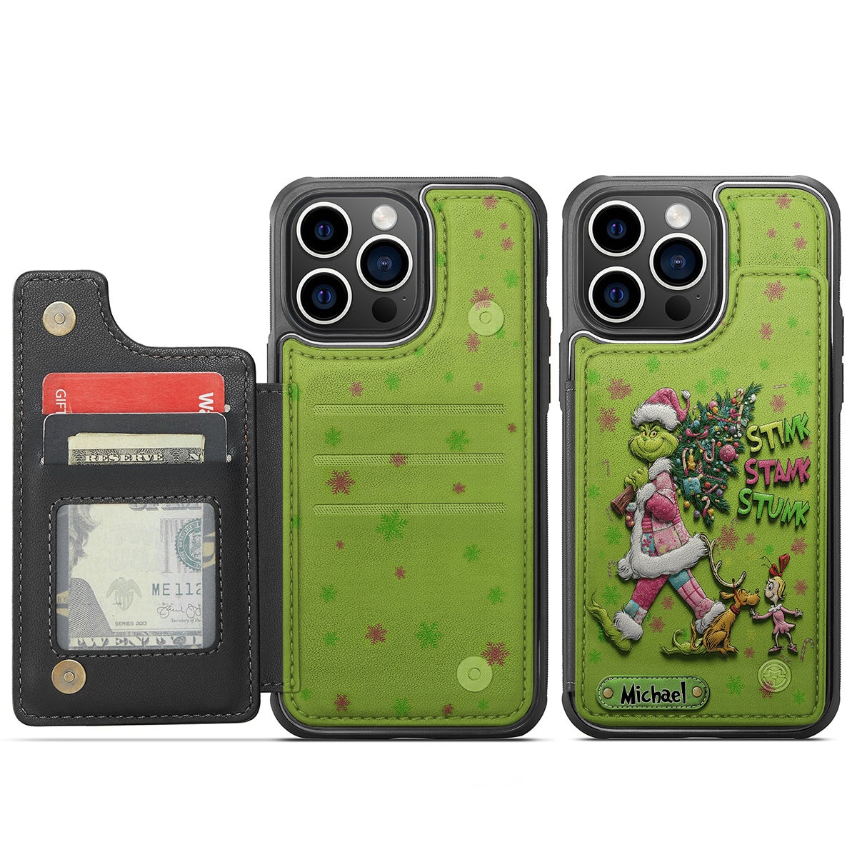 Personalized Grinch Christmas Wallet Phone Case Gift for Mom/Dad Fully Printed Wallet Phone Case GradoCreations