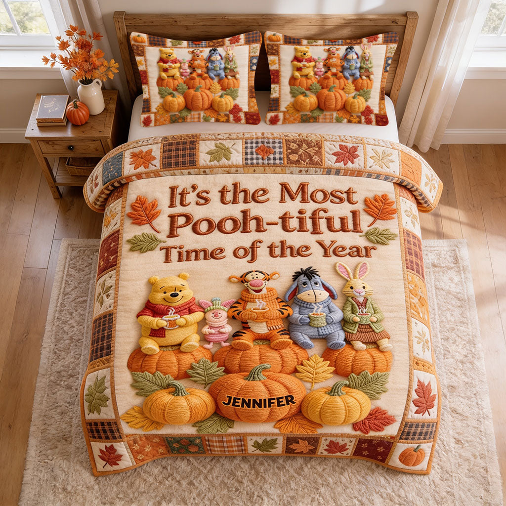 Personalized Honey Bear Quilt Set Autumn Vibes for Kids Quilt Set GradoCreations
