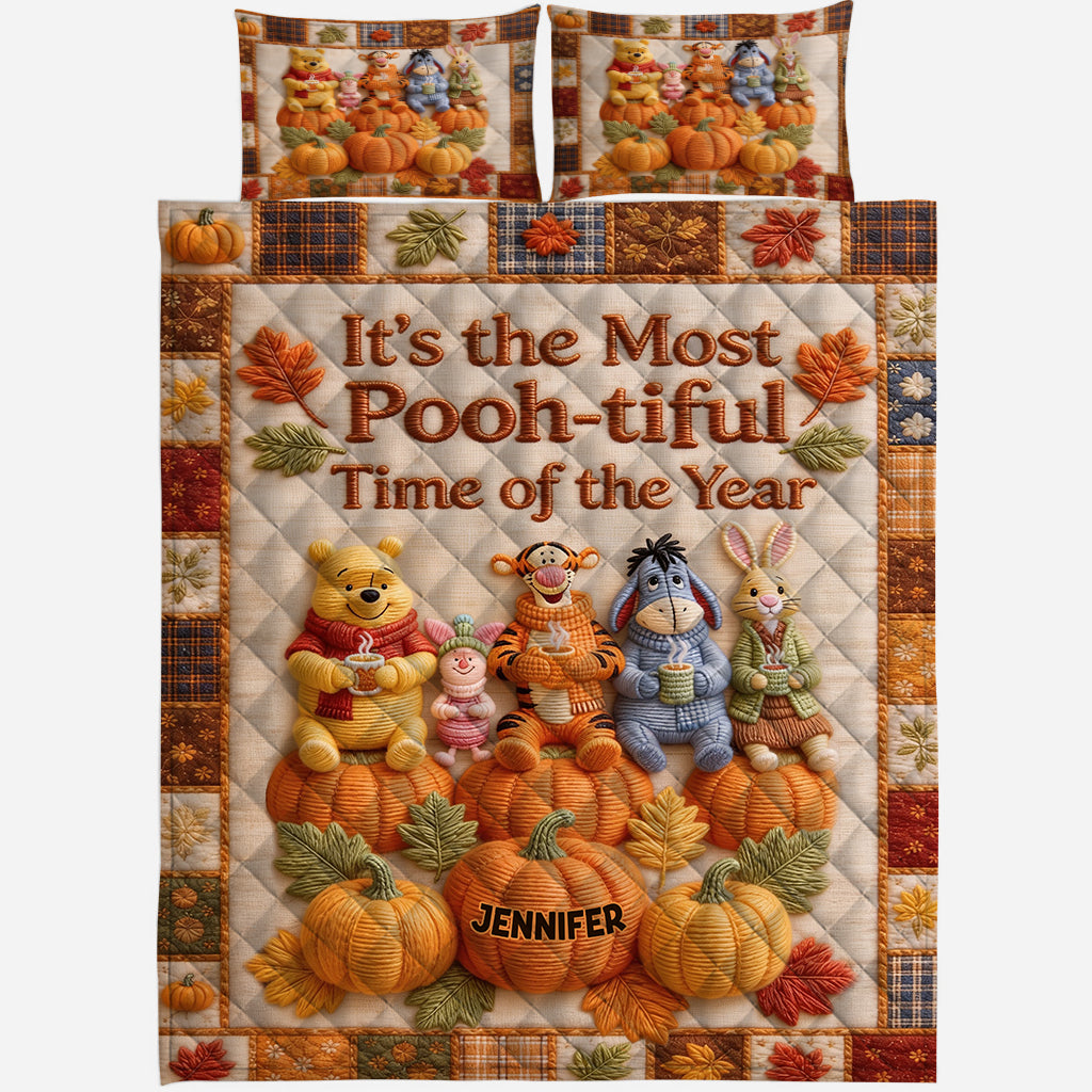 Personalized Quilted Bedding Set Fall Design for Family Gift Quilted Bedding Set GradoCreations