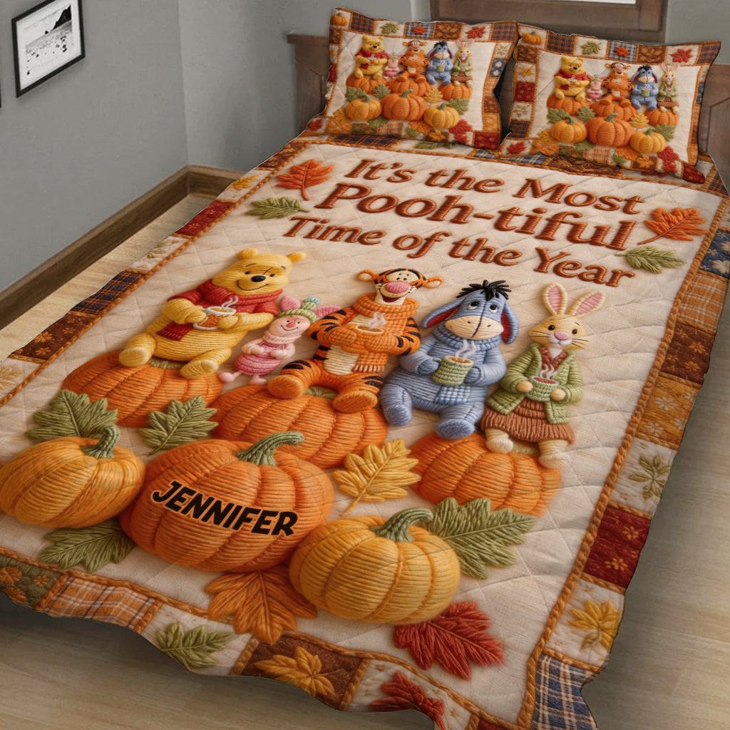 Personalized Honey Bear Quilt Set Autumn Vibes for Kids Quilt Set GradoCreations