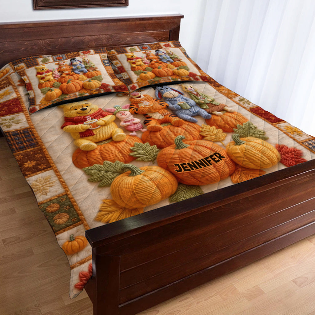 Personalized Quilted Bedding Set Fall Design for Family Gift Quilted Bedding Set GradoCreations