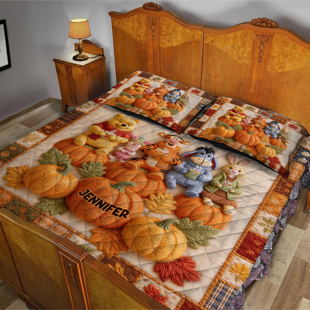 Personalized Honey Bear Quilt Set Autumn Vibes for Kids Quilt Set GradoCreations