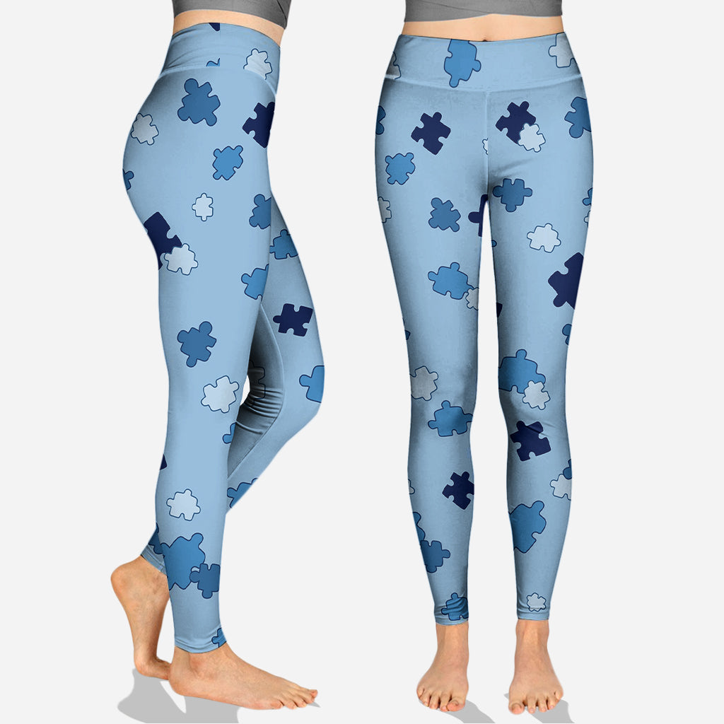 Personalized Autism Awareness Hoodie & Leggings Set for Mom & Daughter - Blue Puzzle Design Hoodie & Leggings GradoCreations