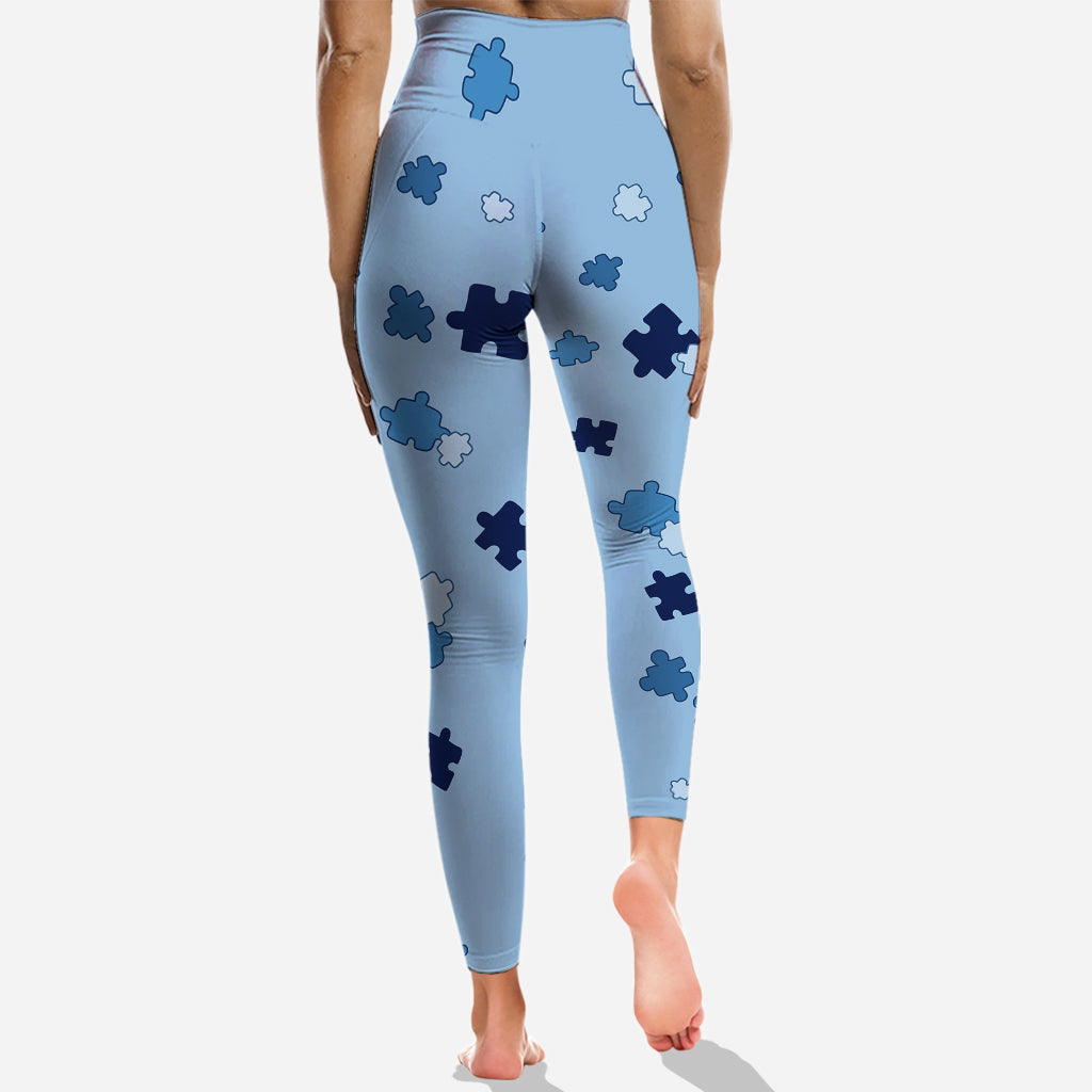 Personalized Autism Awareness Hoodie & Leggings Set for Mom & Daughter - Blue Puzzle Design Hoodie & Leggings GradoCreations