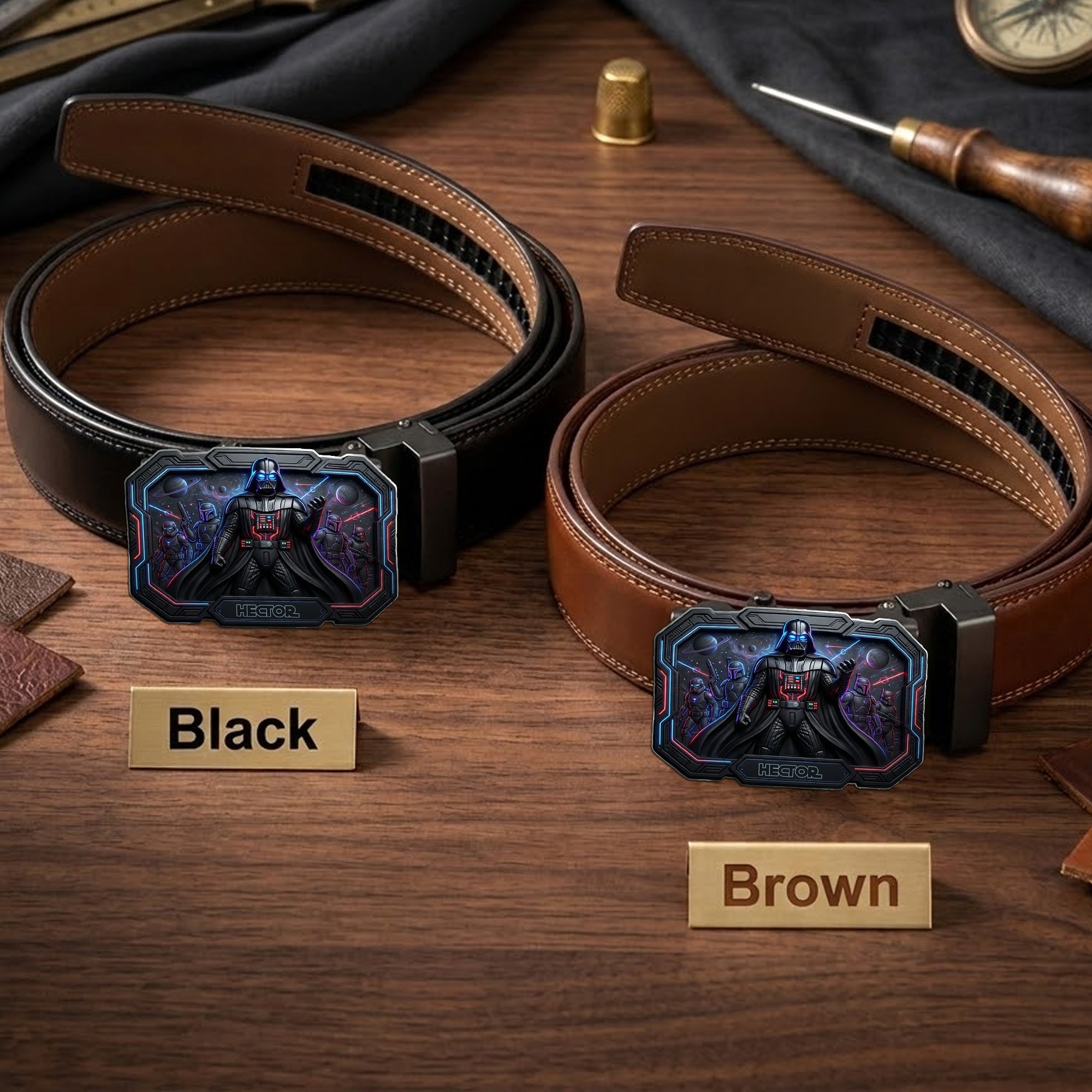 Personalized Star Wars Leather Belt with Custom Buckle Gift for Him Leather Belt With Shaped Buckle GradoCreations