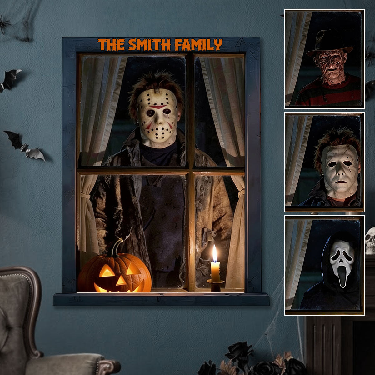Personalized Creepy Slasher Window Scene Wood Sign Halloween Gift for Horror Lovers Wood Sign GradoCreations
