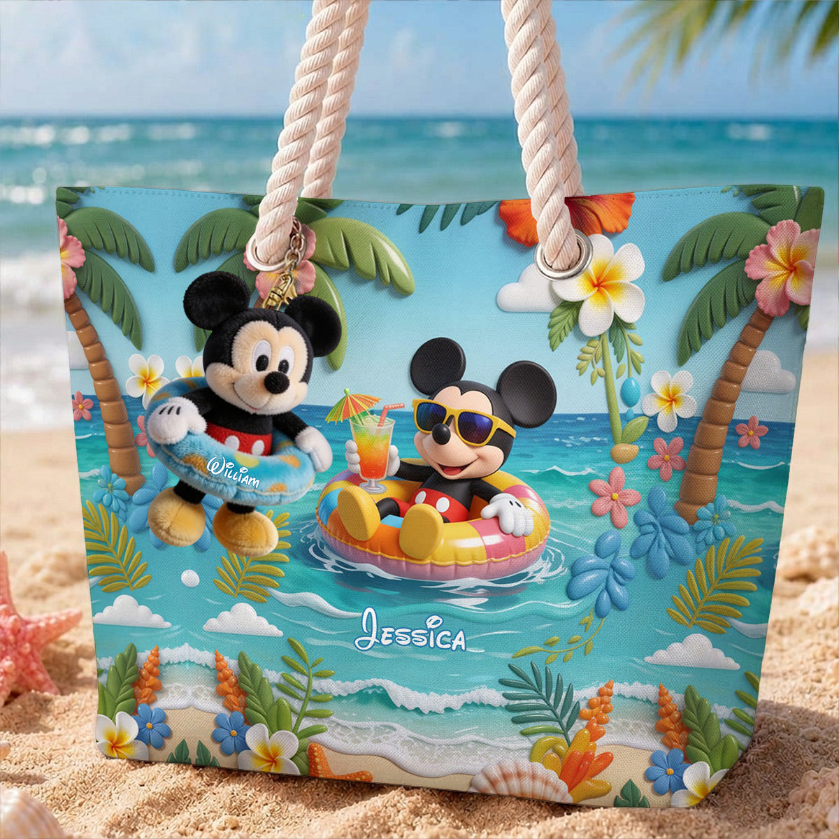 Personalized Beach Bag with Plush Mickey Keychain for Kids Beach Bag With Plush Charm GradoCreations