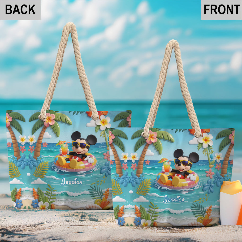 Personalized Beach Bag with Plush Mickey Keychain for Kids Beach Bag With Plush Charm GradoCreations