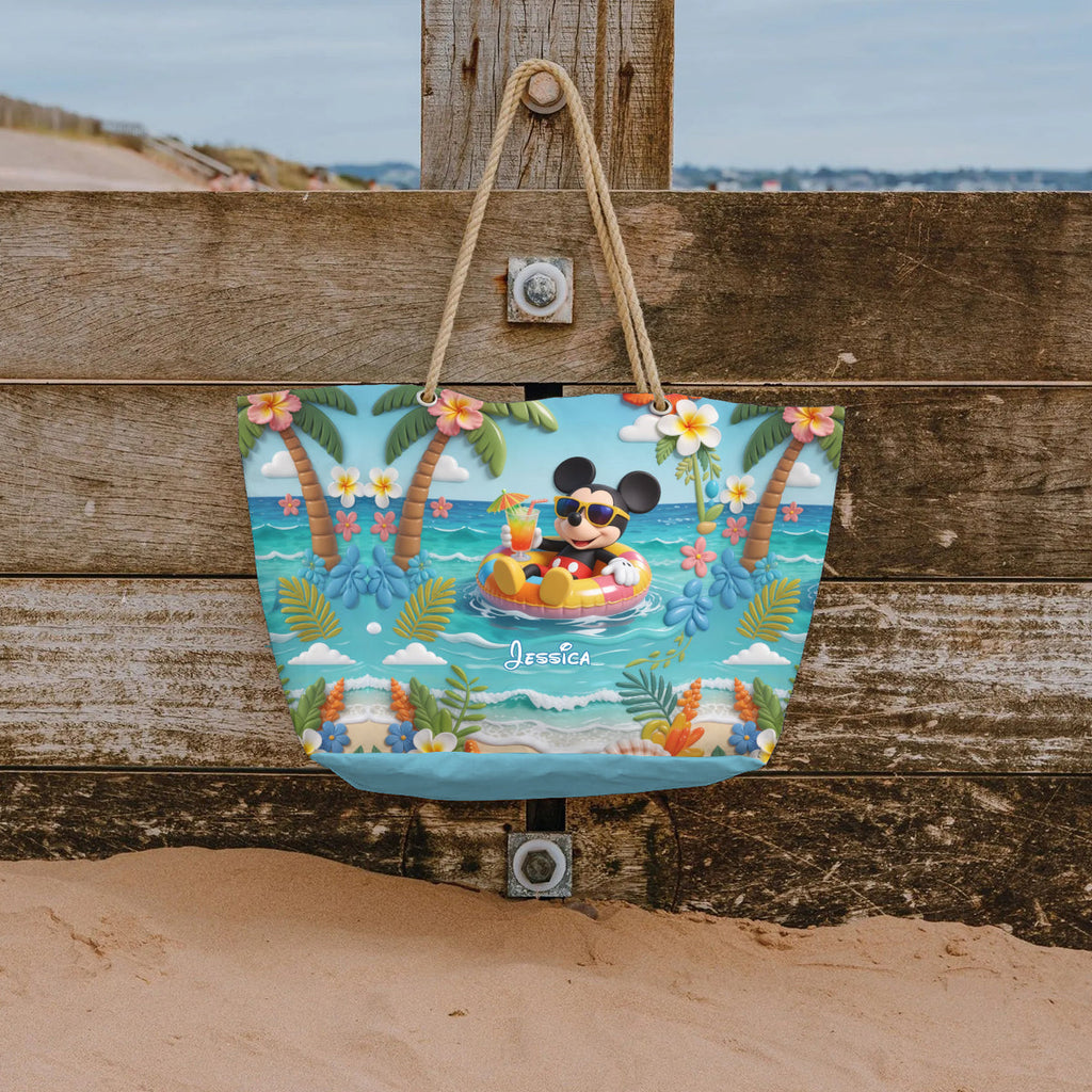 Personalized Beach Bag with Plush Mickey Keychain for Kids Beach Bag With Plush Charm GradoCreations