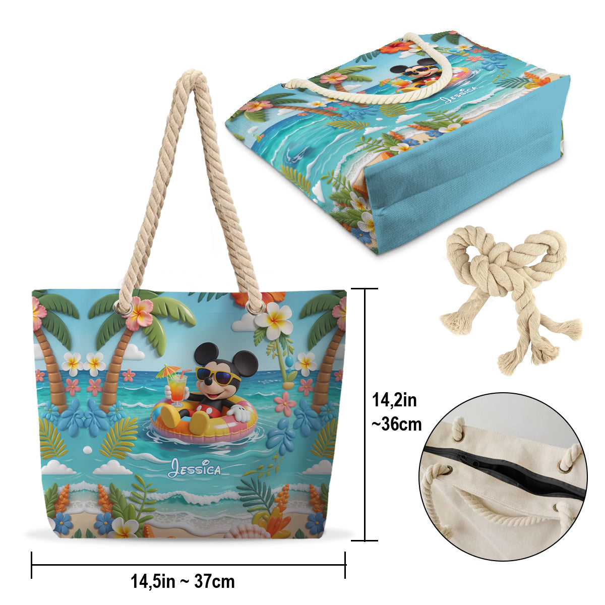 Personalized Beach Bag with Plush Mickey Keychain for Kids Beach Bag With Plush Charm GradoCreations