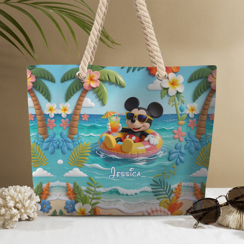 Personalized Beach Bag with Plush Mickey Keychain for Kids Beach Bag With Plush Charm GradoCreations