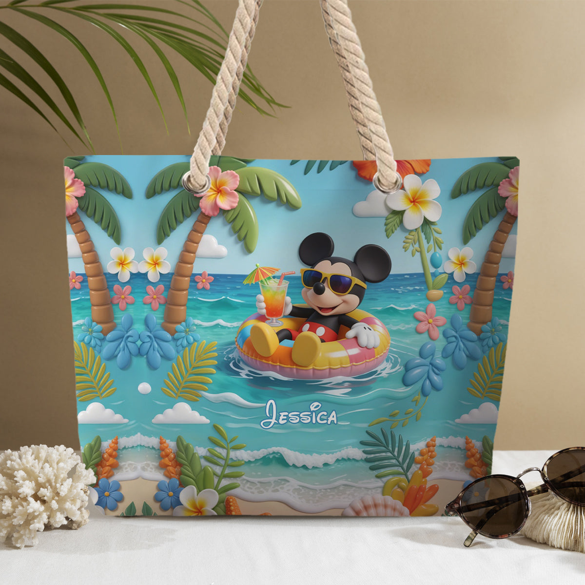 Personalized Beach Bag with Plush Mickey Keychain for Kids Beach Bag With Plush Charm GradoCreations