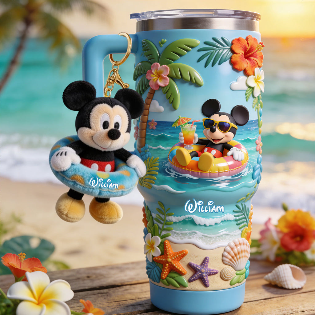 Personalized Summer Vibes Tumbler with Plush Charm for Kids Tumbler With Plush Charm GradoCreations