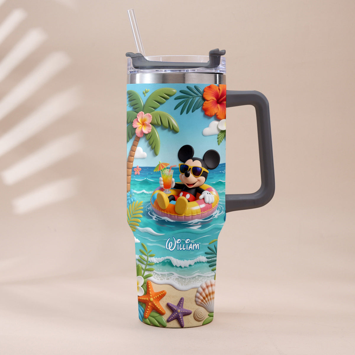 Personalized Summer Vibes Tumbler with Plush Charm for Kids Tumbler With Plush Charm GradoCreations