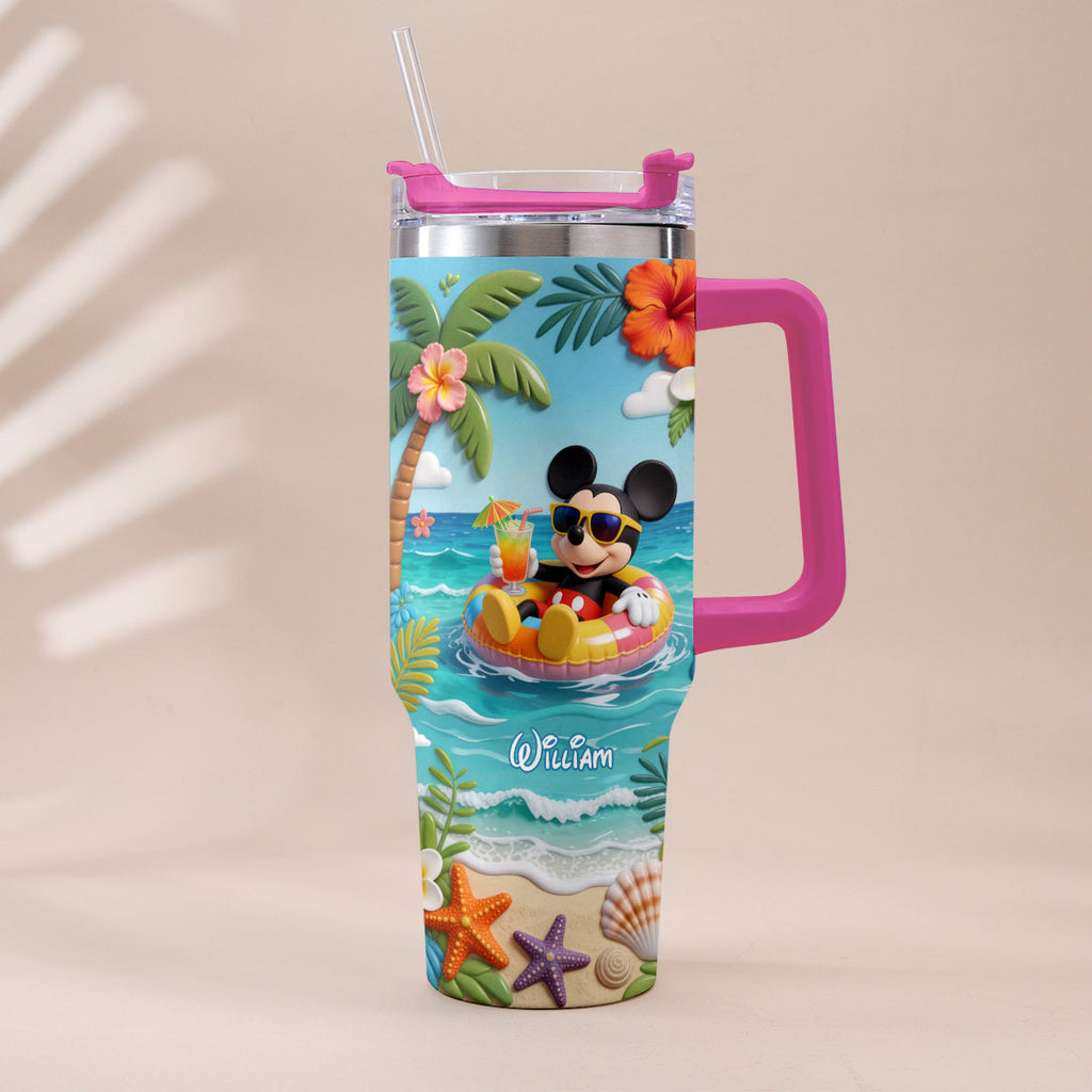 Personalized Summer Vibes Tumbler with Plush Charm for Kids Tumbler With Plush Charm GradoCreations