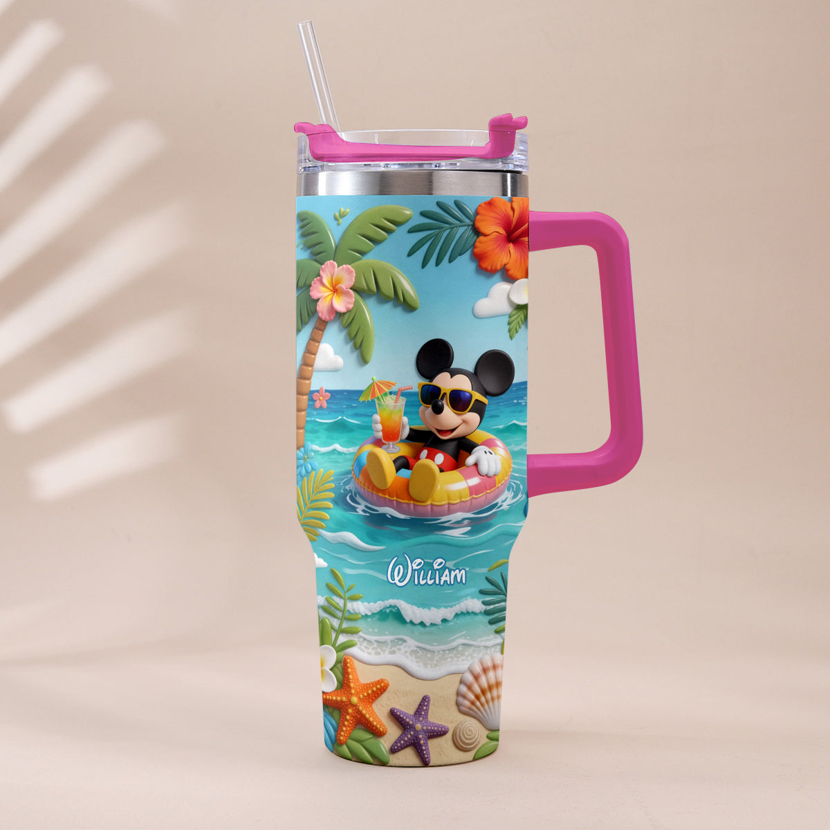 Personalized Summer Vibes Tumbler with Plush Charm for Kids Tumbler With Plush Charm GradoCreations