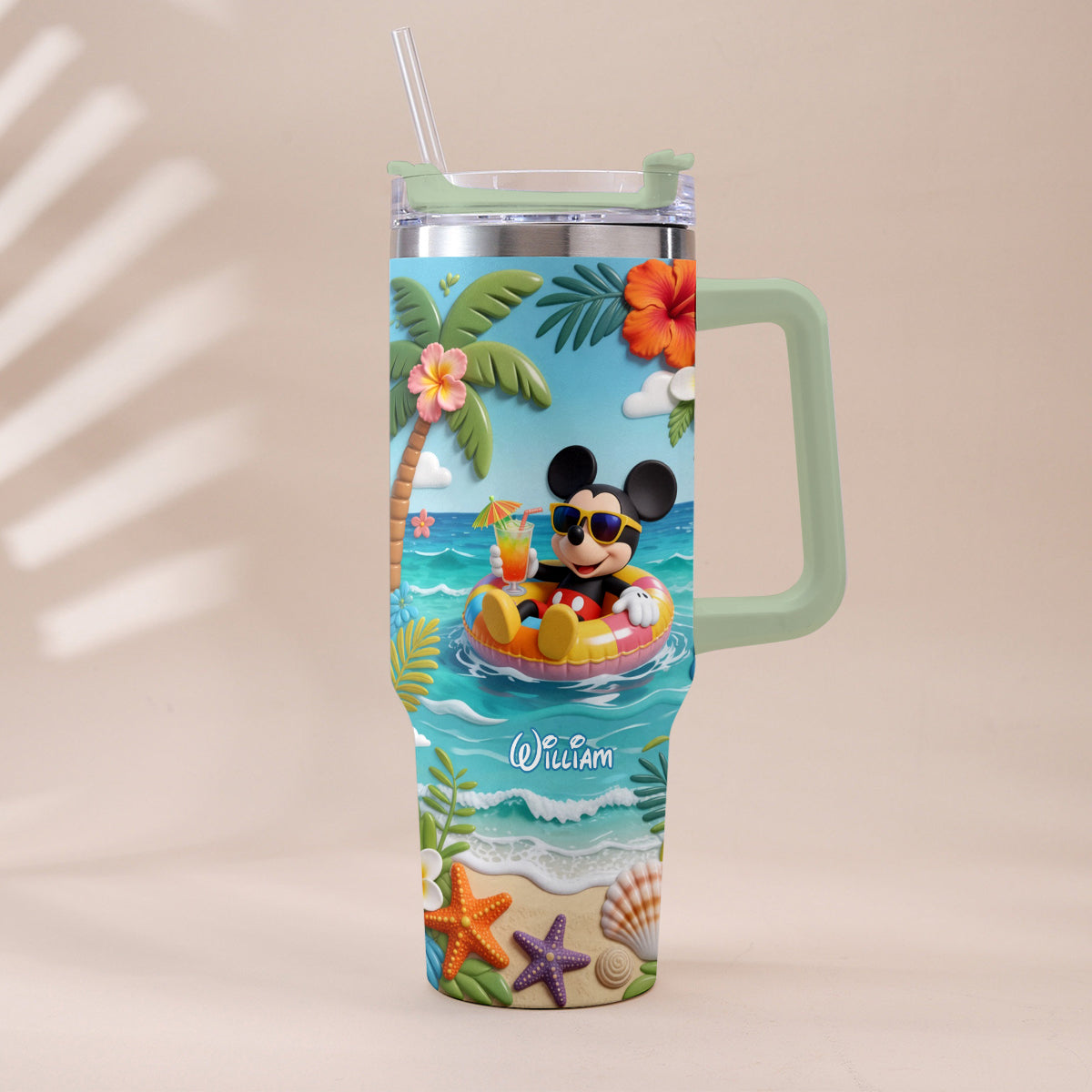 Personalized Summer Vibes Tumbler with Plush Charm for Kids Tumbler With Plush Charm GradoCreations