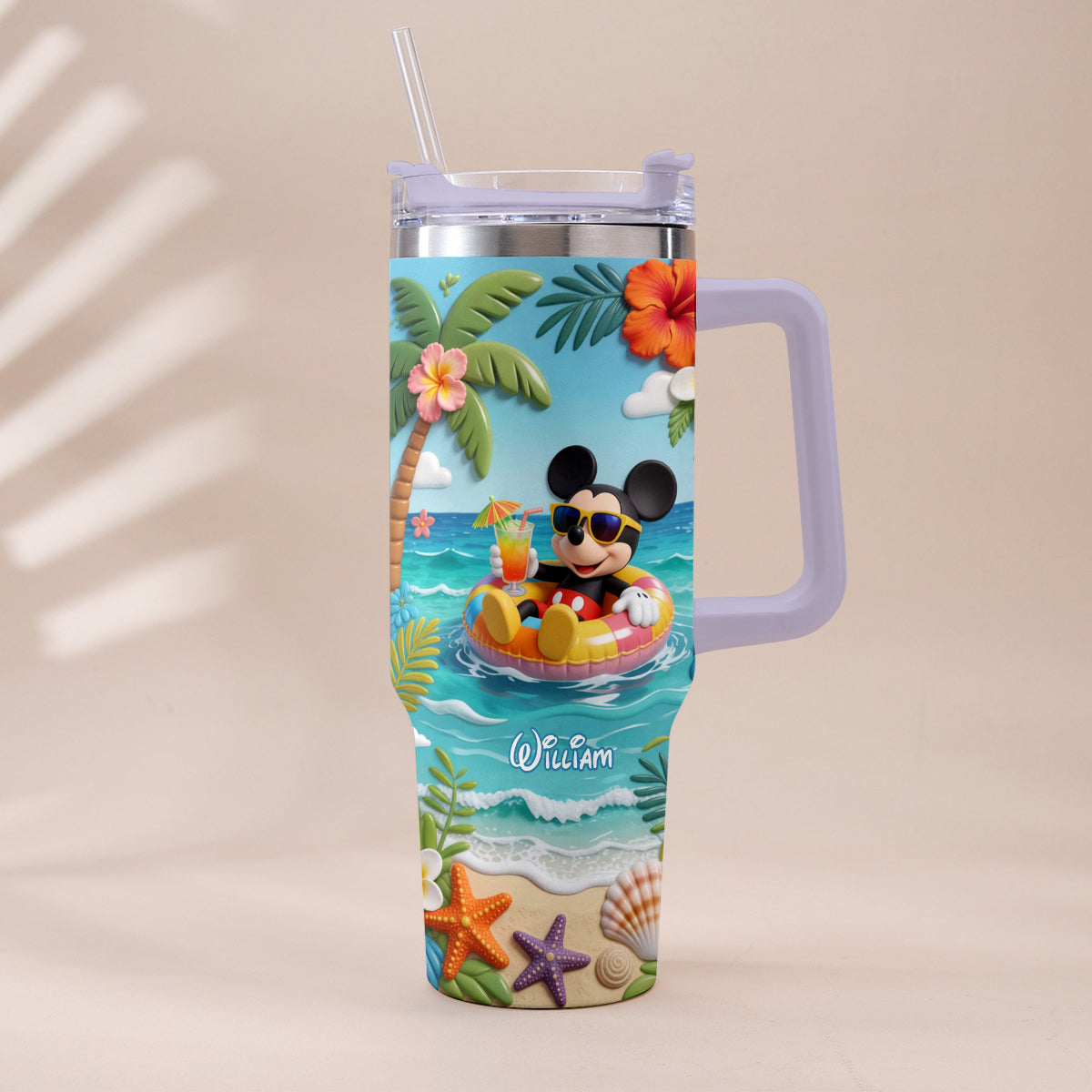 Personalized Summer Vibes Tumbler with Plush Charm for Kids Tumbler With Plush Charm GradoCreations