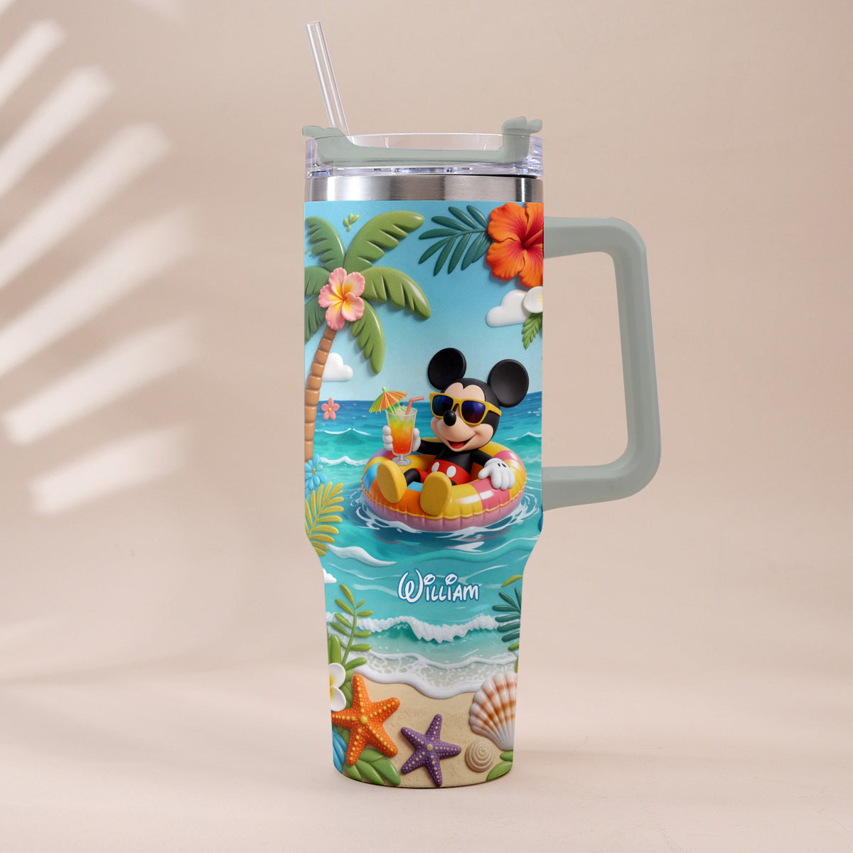 Personalized Summer Vibes Tumbler with Plush Charm for Kids Tumbler With Plush Charm GradoCreations