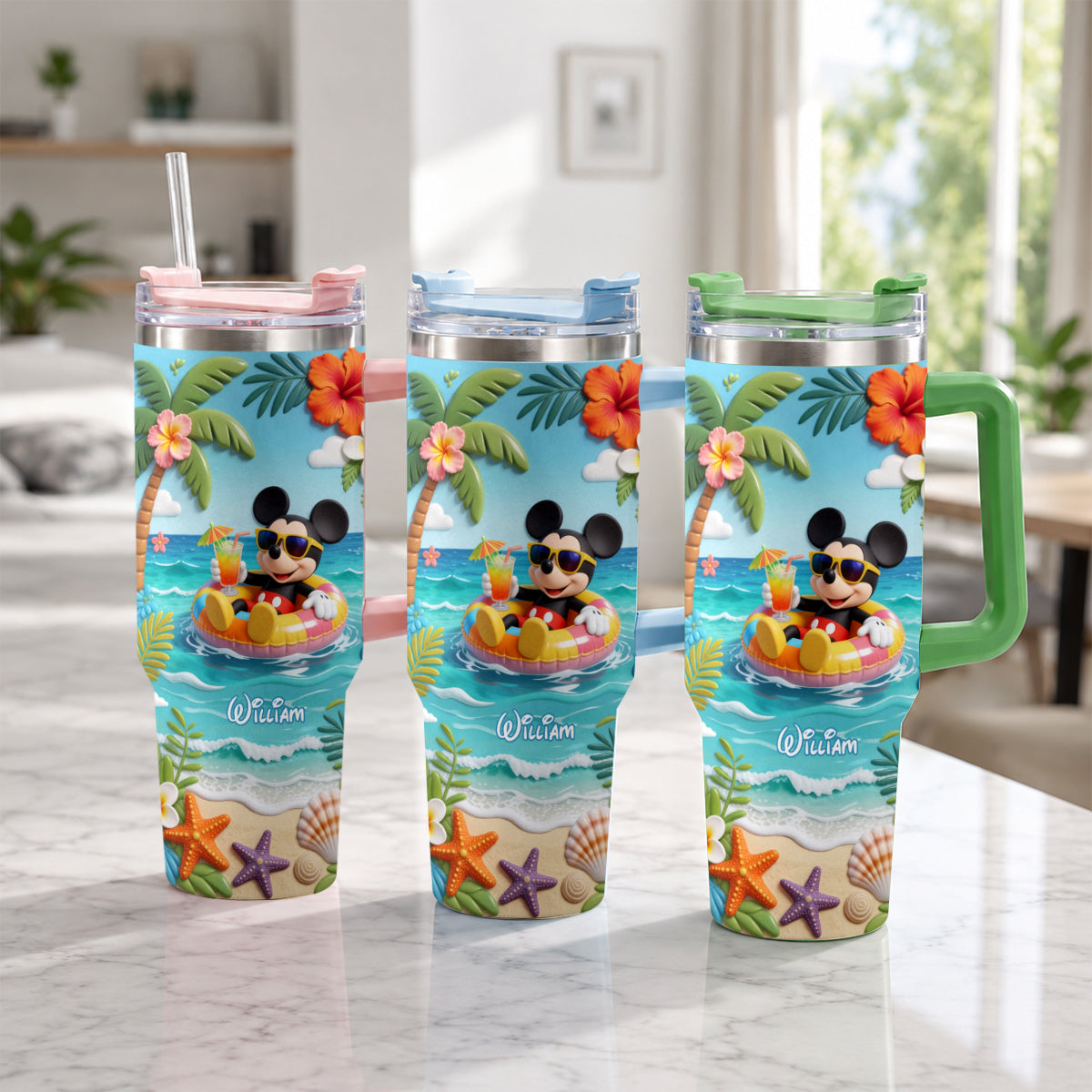 Personalized Summer Vibes Tumbler with Plush Charm for Kids Tumbler With Plush Charm GradoCreations