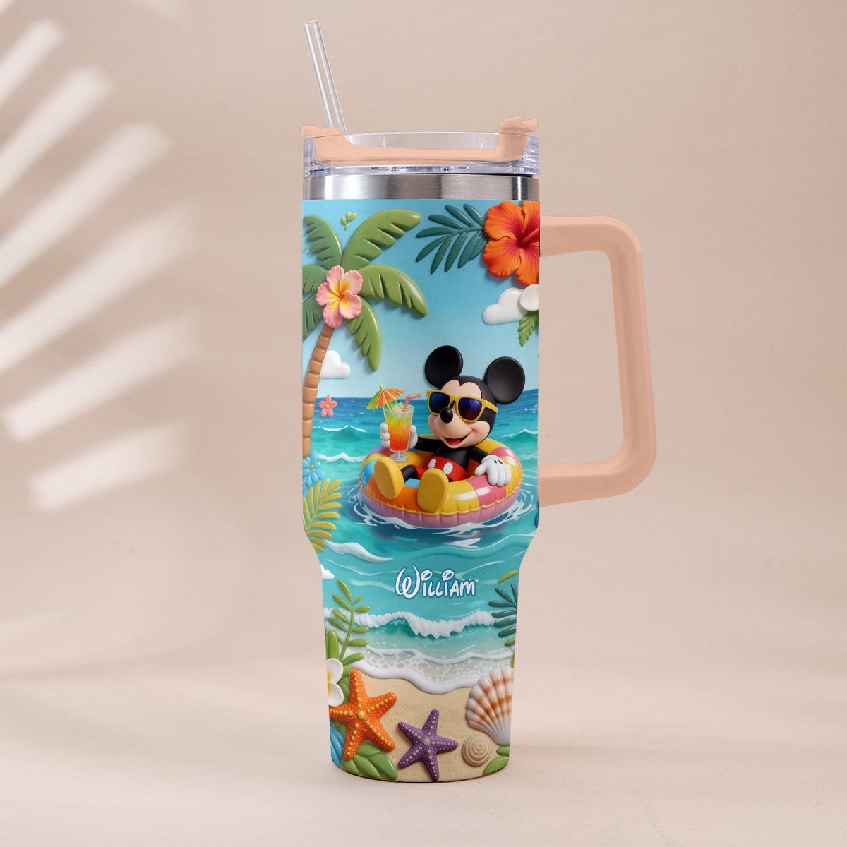 Personalized Summer Vibes Tumbler with Plush Charm for Kids Tumbler With Plush Charm GradoCreations