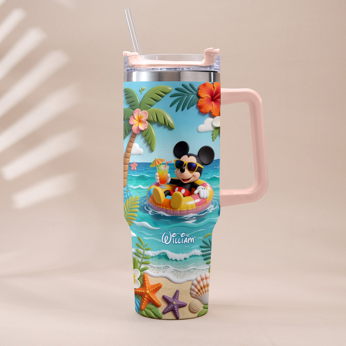 Personalized Summer Vibes Tumbler with Plush Charm for Kids Tumbler With Plush Charm GradoCreations