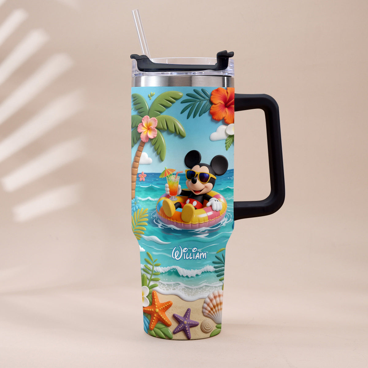 Personalized Summer Vibes Tumbler with Plush Charm for Kids Tumbler With Plush Charm GradoCreations