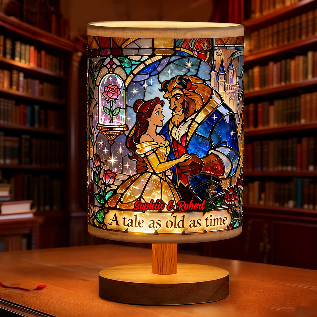 Personalized Beauty and the Beast Table Lamp with Wood Base | Custom Gift for Couples Tableside Lamp With Wood Base GradoCreations