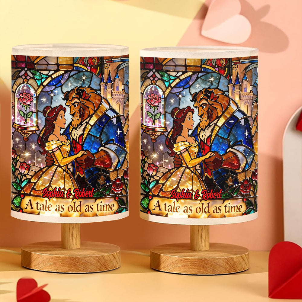 Personalized Beauty and the Beast Table Lamp with Wood Base | Custom Gift for Couples Tableside Lamp With Wood Base GradoCreations
