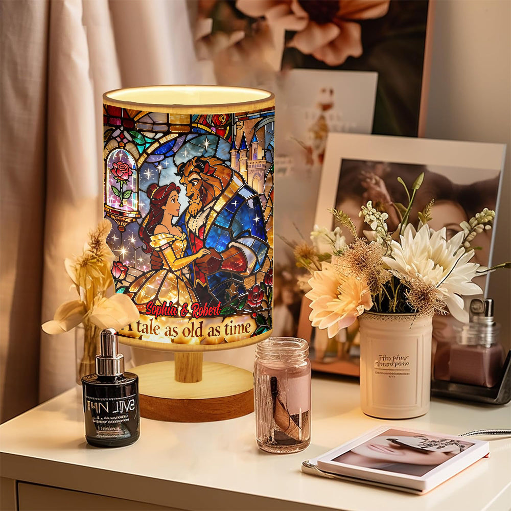 Personalized Beauty and the Beast Table Lamp with Wood Base | Custom Gift for Couples Tableside Lamp With Wood Base GradoCreations