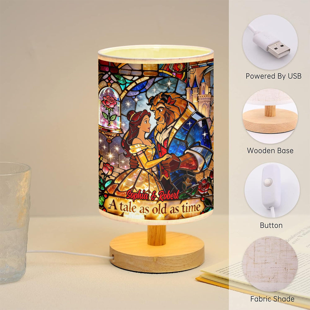 Personalized Beauty and the Beast Table Lamp with Wood Base | Custom Gift for Couples Tableside Lamp With Wood Base GradoCreations
