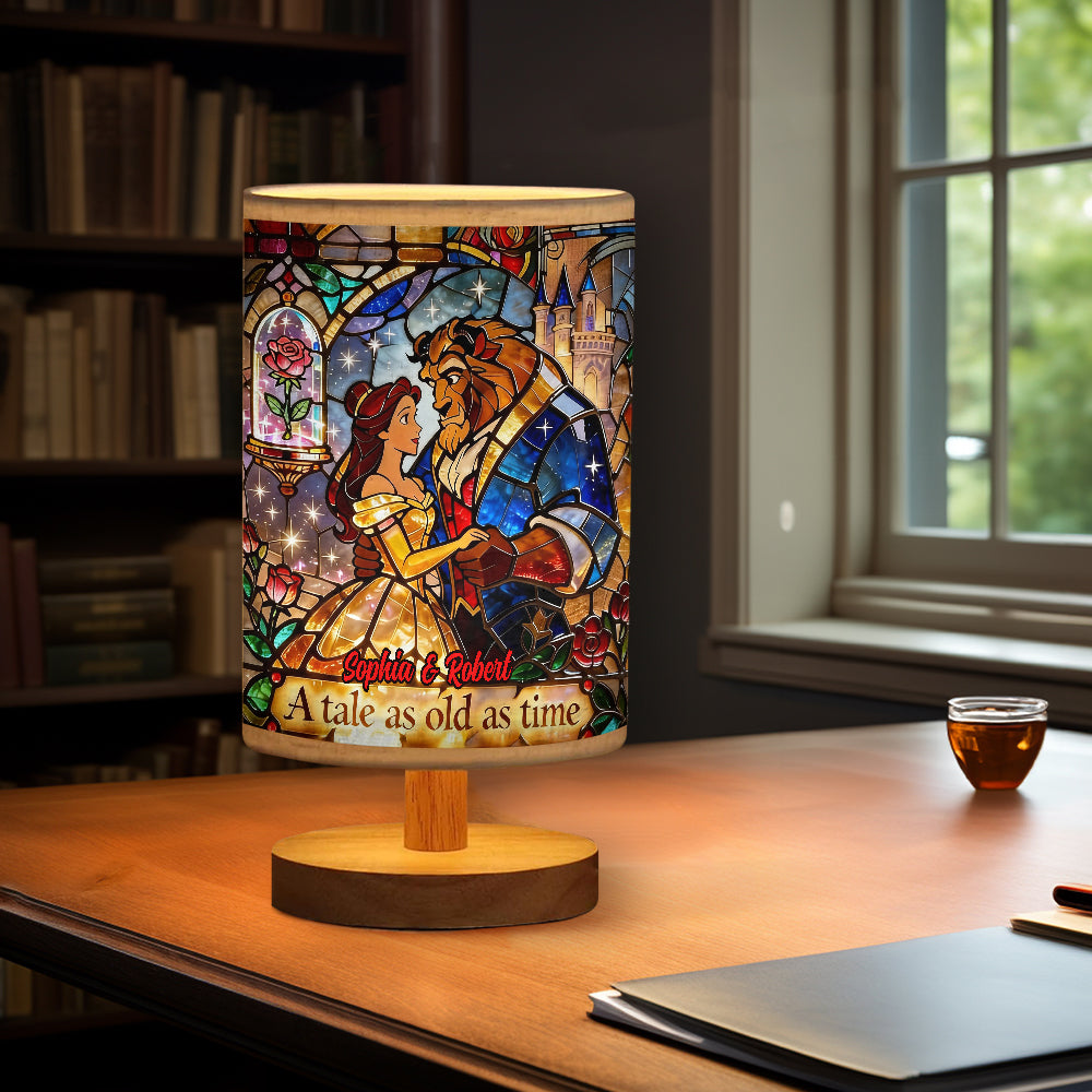 Personalized Beauty and the Beast Table Lamp with Wood Base | Custom Gift for Couples Tableside Lamp With Wood Base GradoCreations