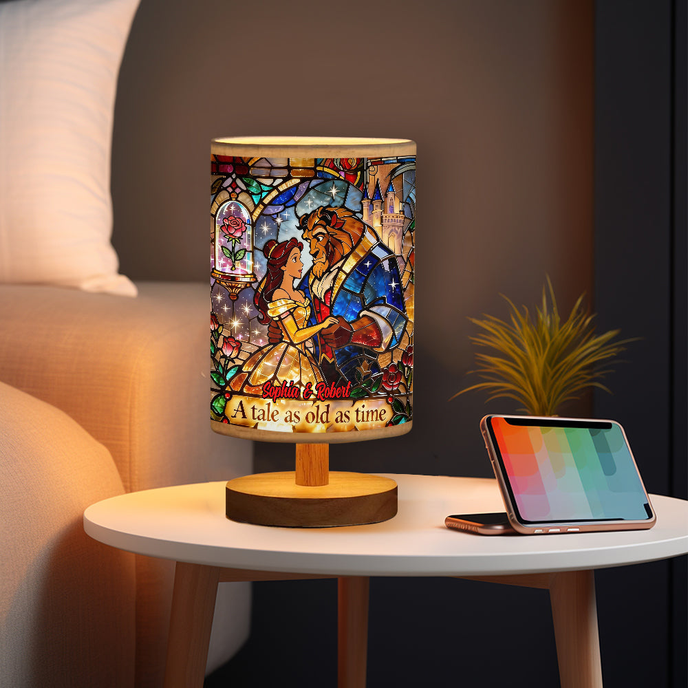 Personalized Beauty and the Beast Table Lamp with Wood Base | Custom Gift for Couples Tableside Lamp With Wood Base GradoCreations