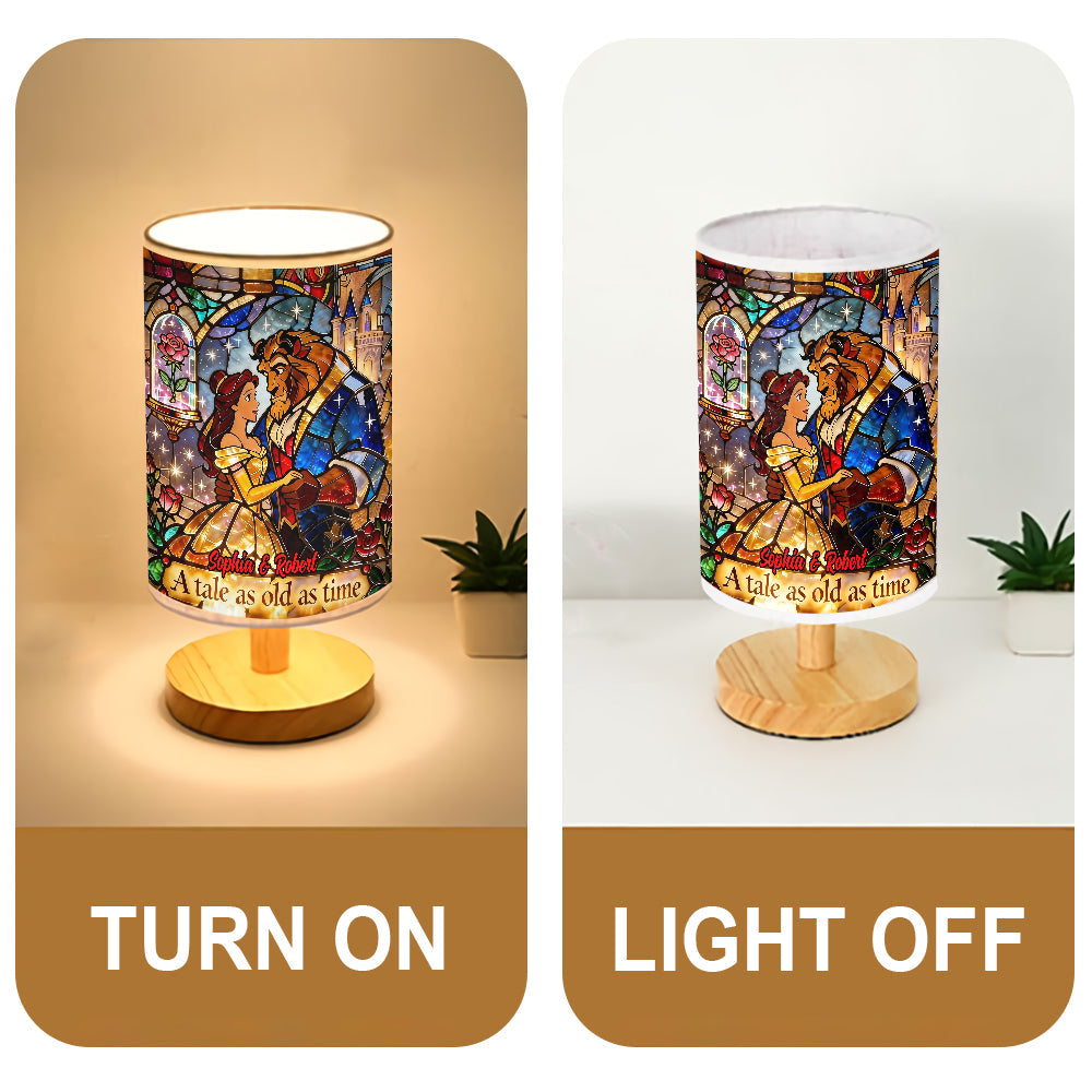 Personalized Beauty and the Beast Table Lamp with Wood Base | Custom Gift for Couples Tableside Lamp With Wood Base GradoCreations