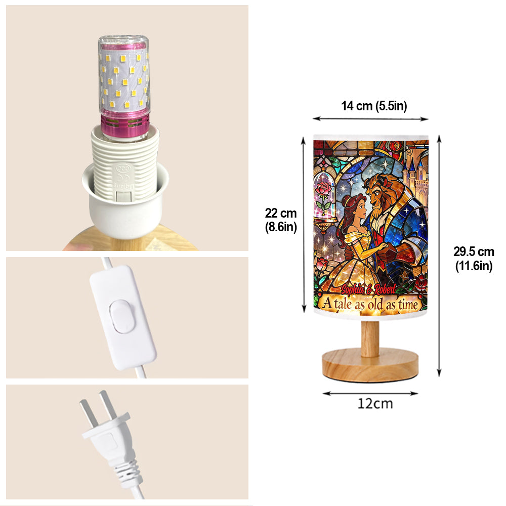 Personalized Beauty and the Beast Table Lamp with Wood Base | Custom Gift for Couples Tableside Lamp With Wood Base GradoCreations