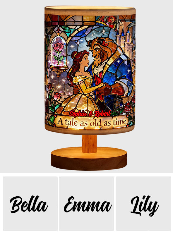 Personalized Beauty and the Beast Table Lamp with Wood Base | Custom Gift for Couples Tableside Lamp With Wood Base GradoCreations