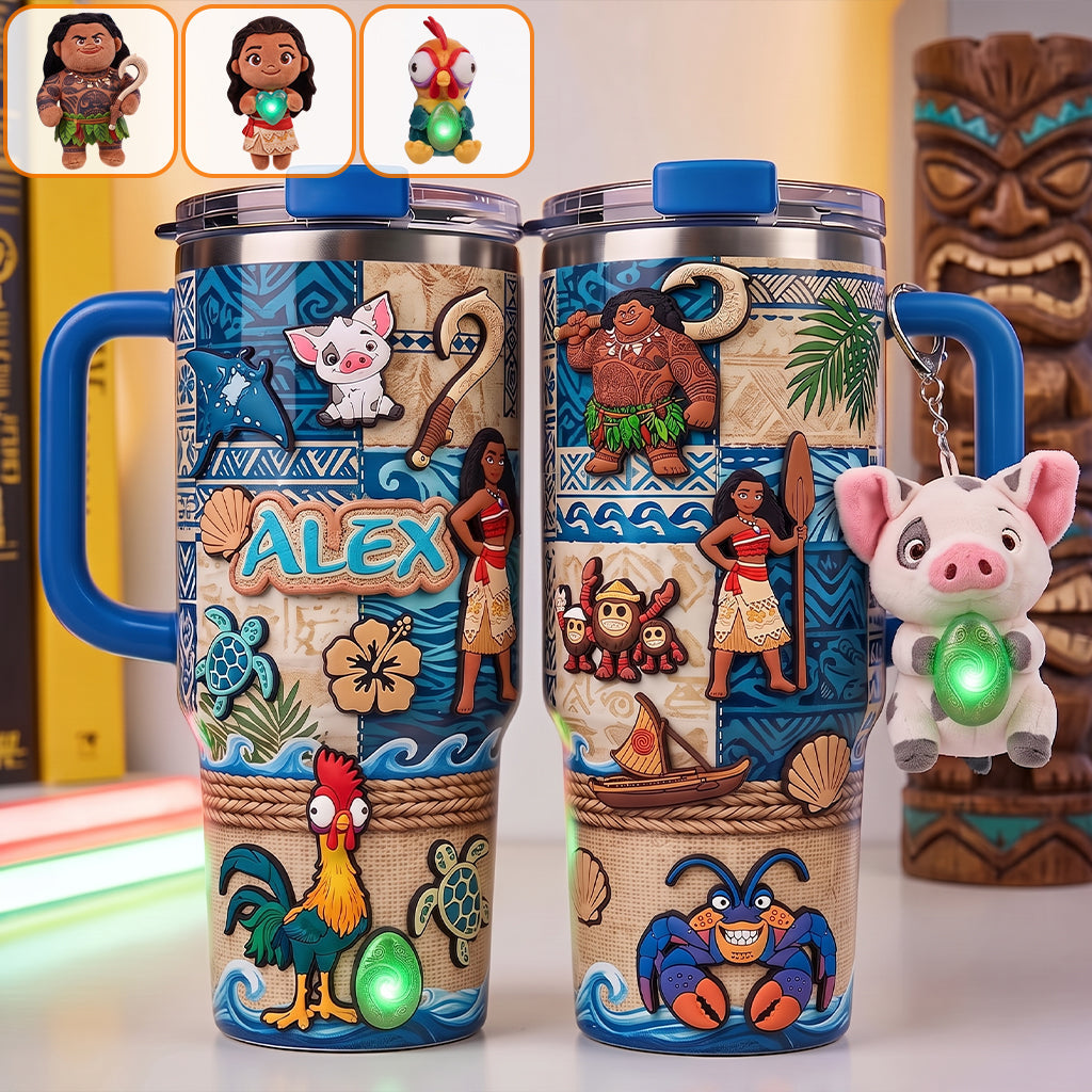 Personalized Moana Tumbler With Plush Charm Gift for Kids Tumbler With Plush Charm GradoCreations