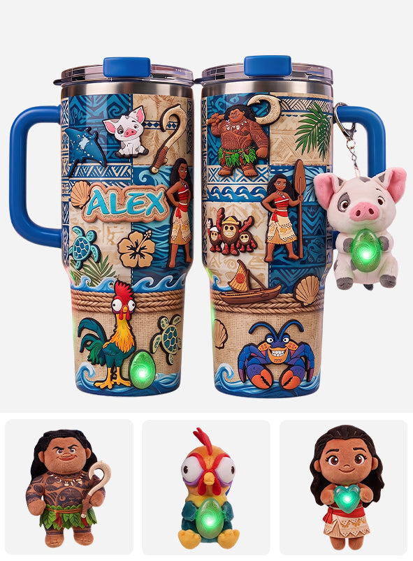 Personalized Moana Tumbler With Plush Charm Gift for Kids Tumbler With Plush Charm GradoCreations