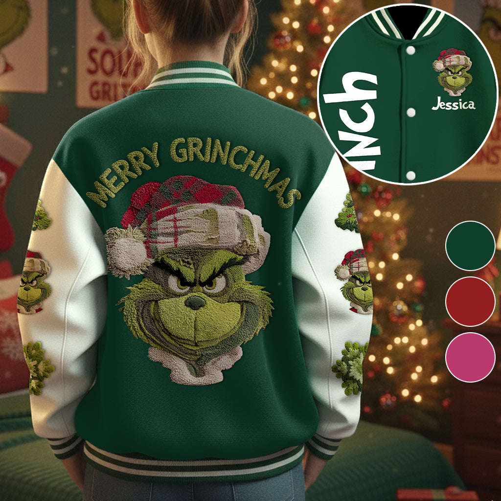 Personalized Merry Grinchmas Varsity Jacket Custom Name Gift Varsity Jacket GradoCreations