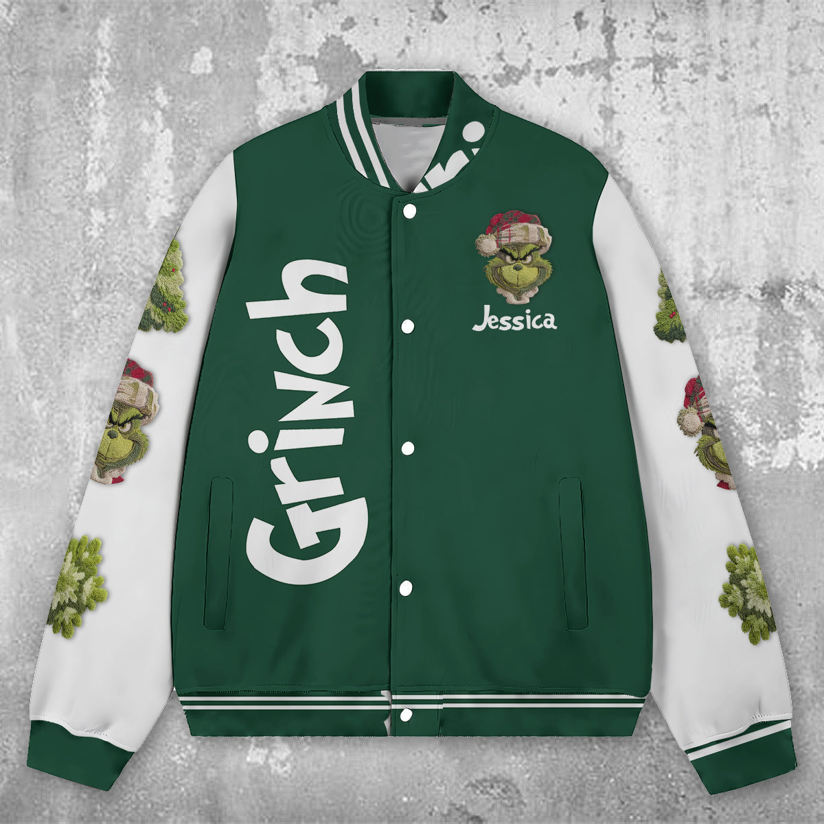 Personalized Merry Grinchmas Varsity Jacket Custom Name Gift Varsity Jacket GradoCreations
