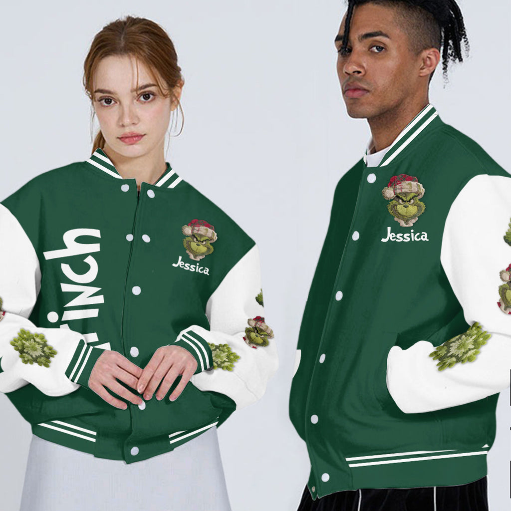 Personalized Merry Grinchmas Varsity Jacket Custom Name Gift Varsity Jacket GradoCreations