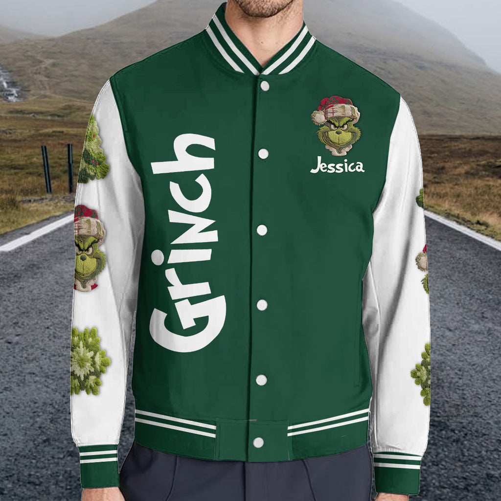 Personalized Merry Grinchmas Varsity Jacket Custom Name Gift Varsity Jacket GradoCreations